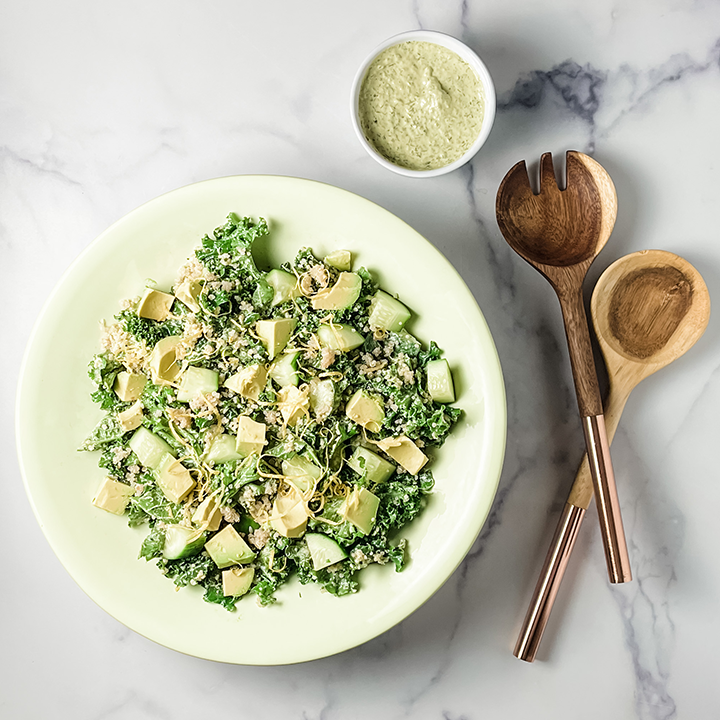 Joyva Recipe quinoa kale salad with green goddess tahini dressing
