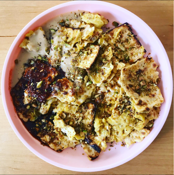 Matzo Brei with Tahini, Date Syrup, and Pistachios - Joyva