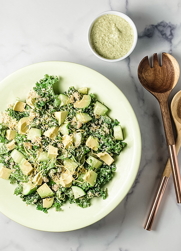 Quinoa Kale Salad with Green Goddess Tahini Dressing - Joyva Quinoa Kale Salad with Green Goddess Tahini Dressing - Joyva