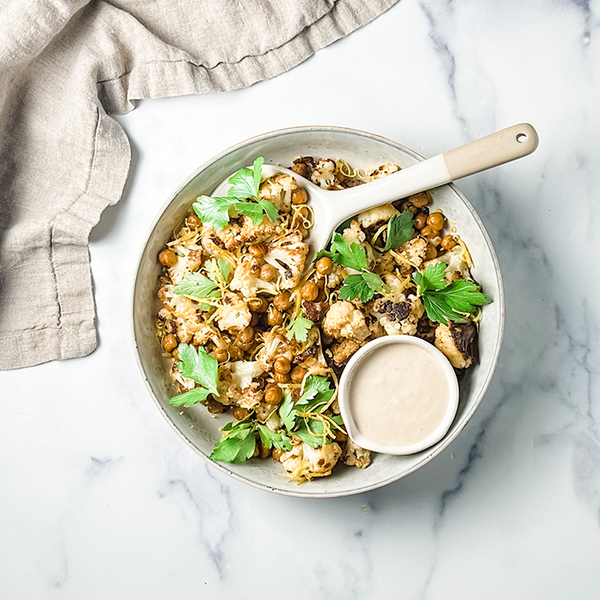 Roasted Cauliflower and Chickpeas with Tahini Dressing - Joyva